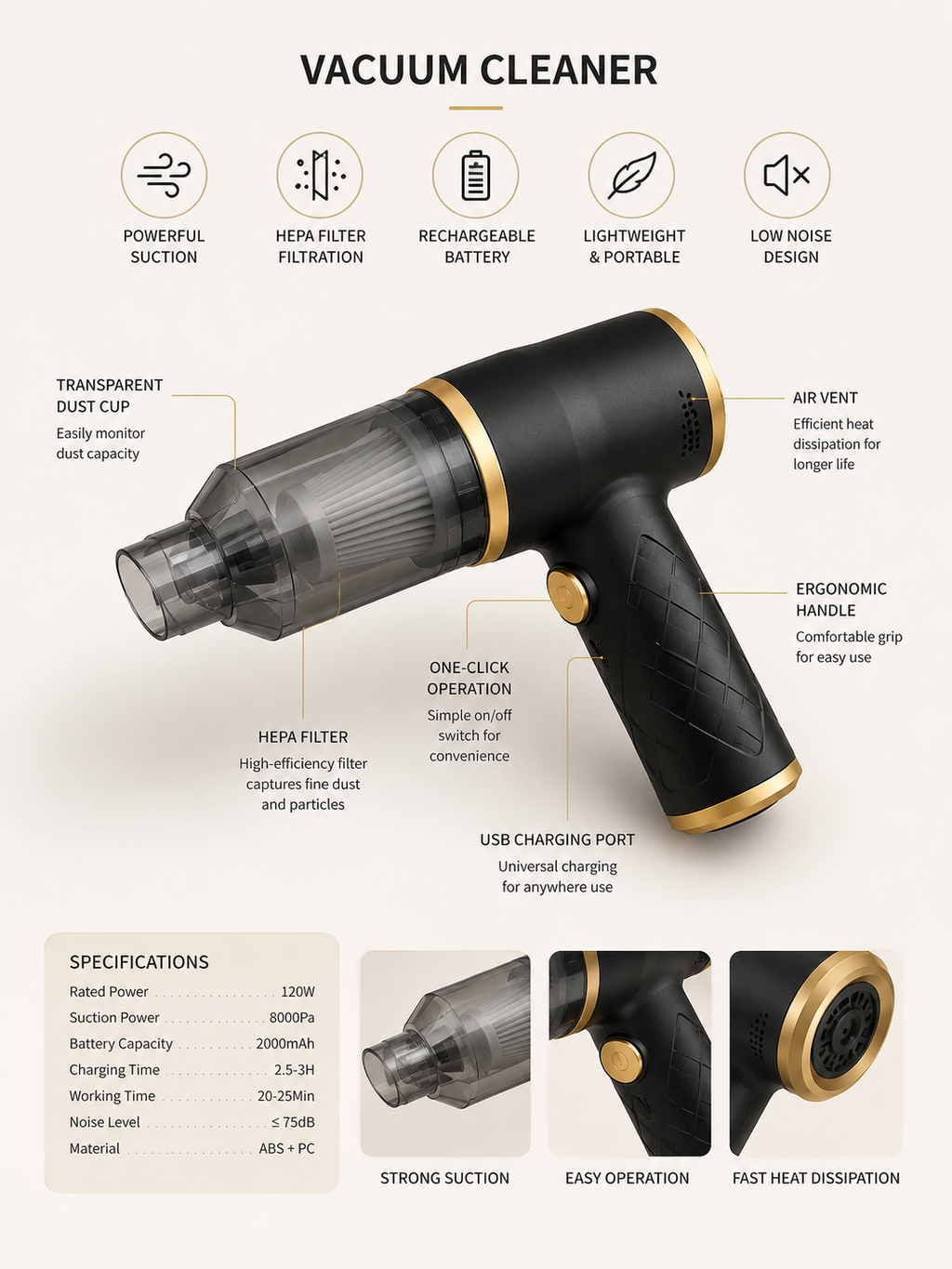 Mini Cordless Car & Home Dust Vacuum Cleaner